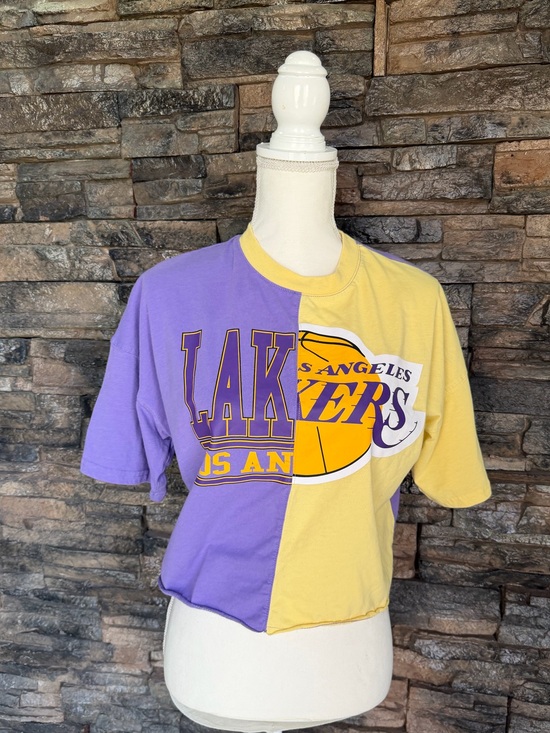 Tops - Los Angeles Lakers Split Purple & Yellow Crop Tee